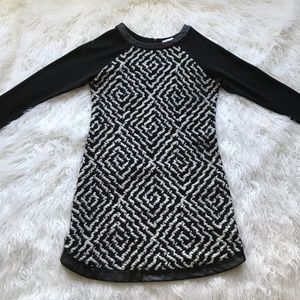 WAI MING BLACK WHITE YARN LEATHER TRIM DRESS‎